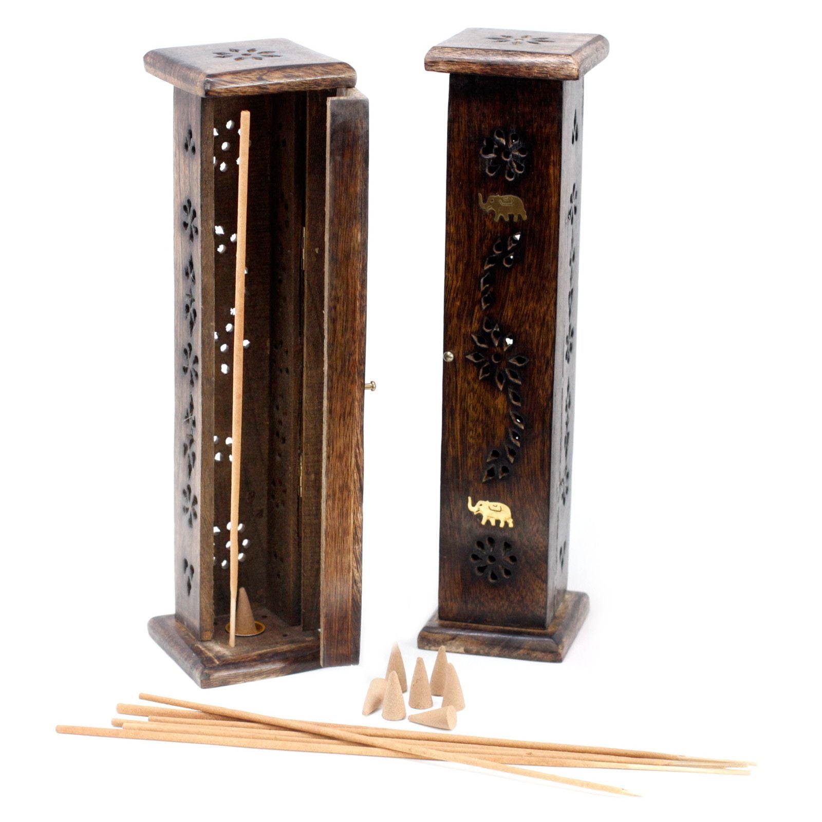 Square Incense Tower with Brass Inlay for Home Decor Enhancement