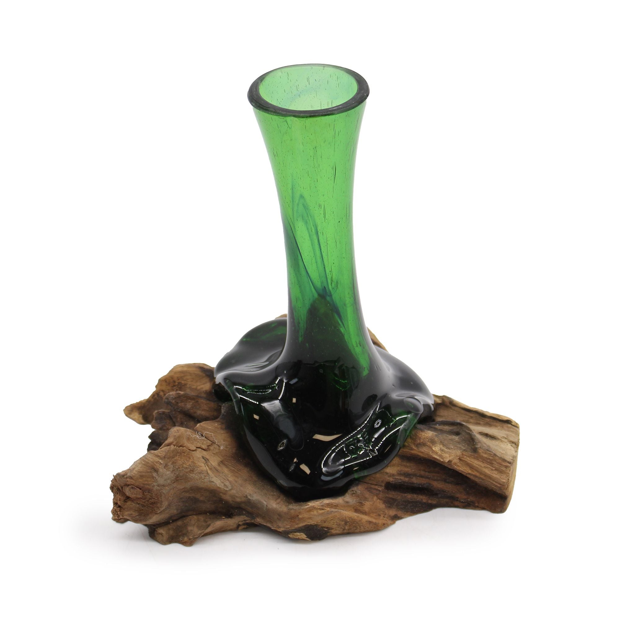 Recycled Beer Bottles Flower Vase on Wood for Home Decor