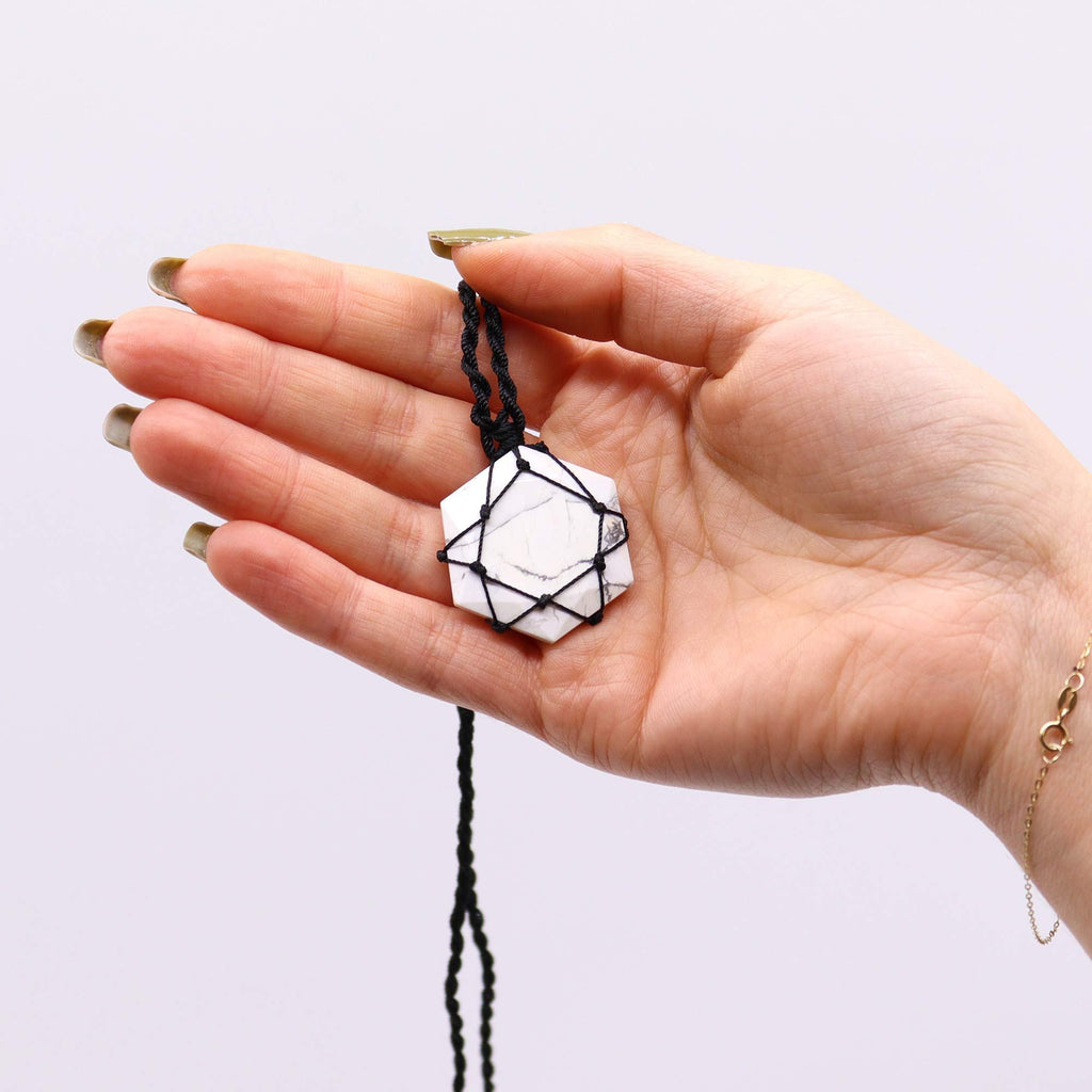 Laced Gemstone Hexagon Pendant with White Howlite Charm
