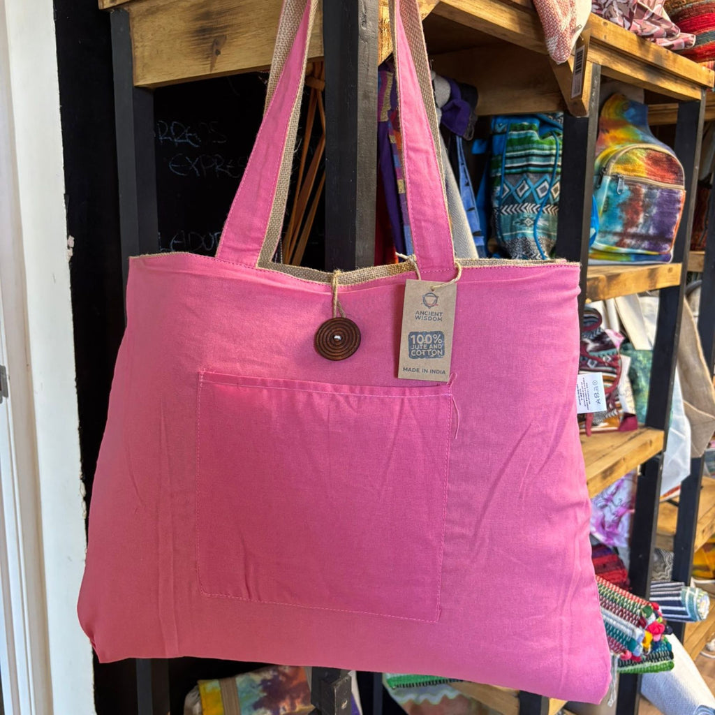 Jute & Cotton Reversible Big Bag in Pink for Versatile Use