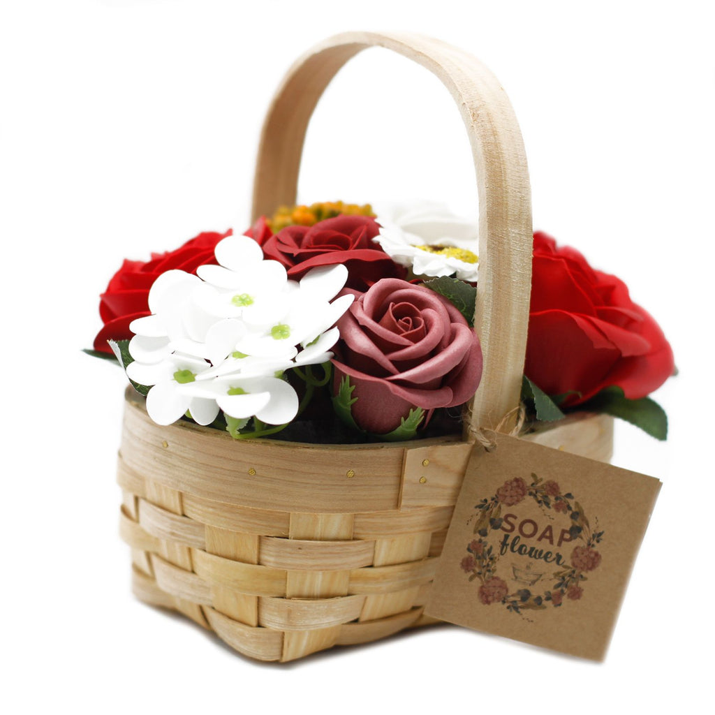 Medium Red Bouquet in Wicker Basket for Home Gifting Elegance