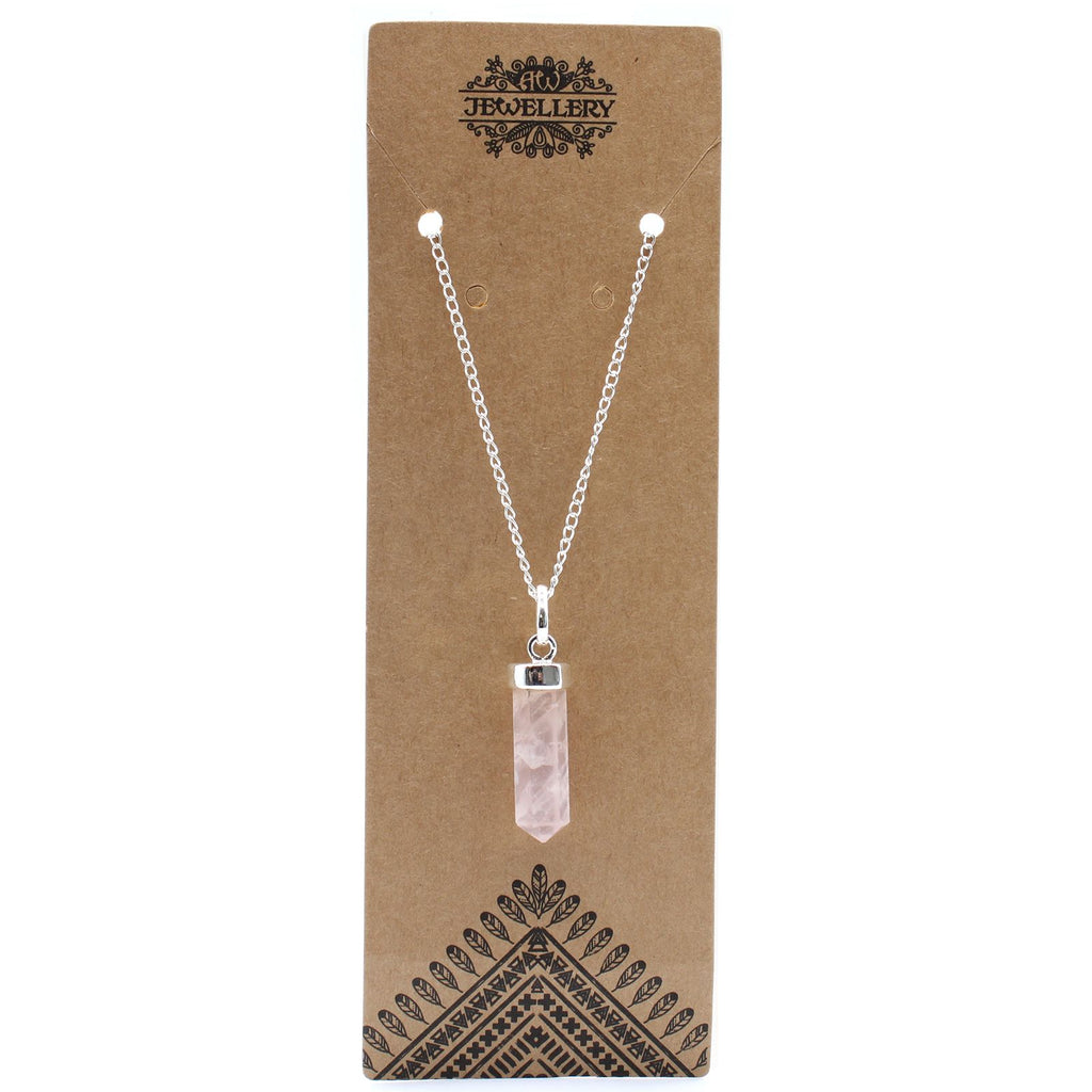 Gemstone Classic Point Pendant with Rose Quartz and Silver Chain
