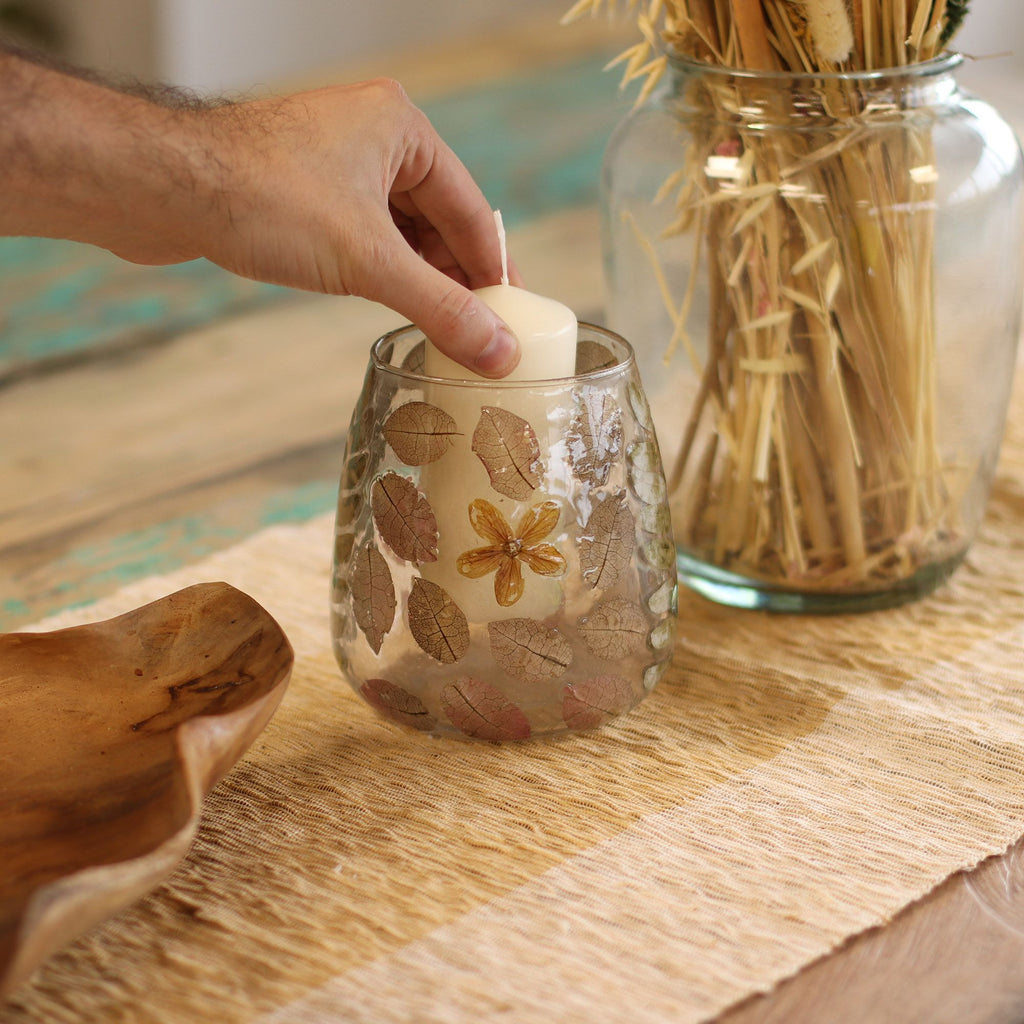 Natural Floral Glass Candle Holder Primavera for Home Decor