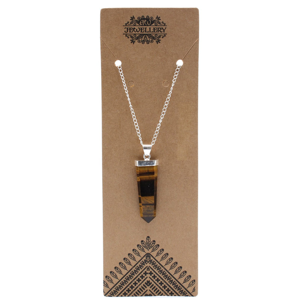 Gemstone Flat Pencil Pendant Necklace with Tiger Eye Design