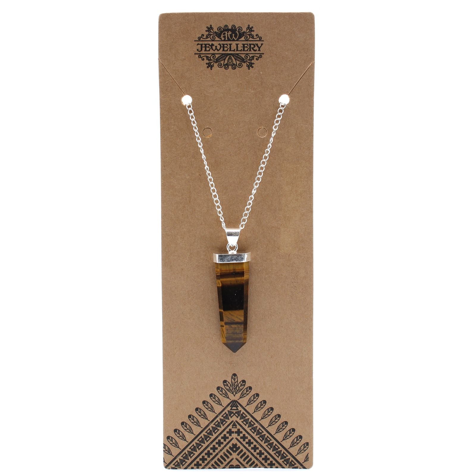 Gemstone Flat Pencil Pendant Necklace with Tiger Eye Design
