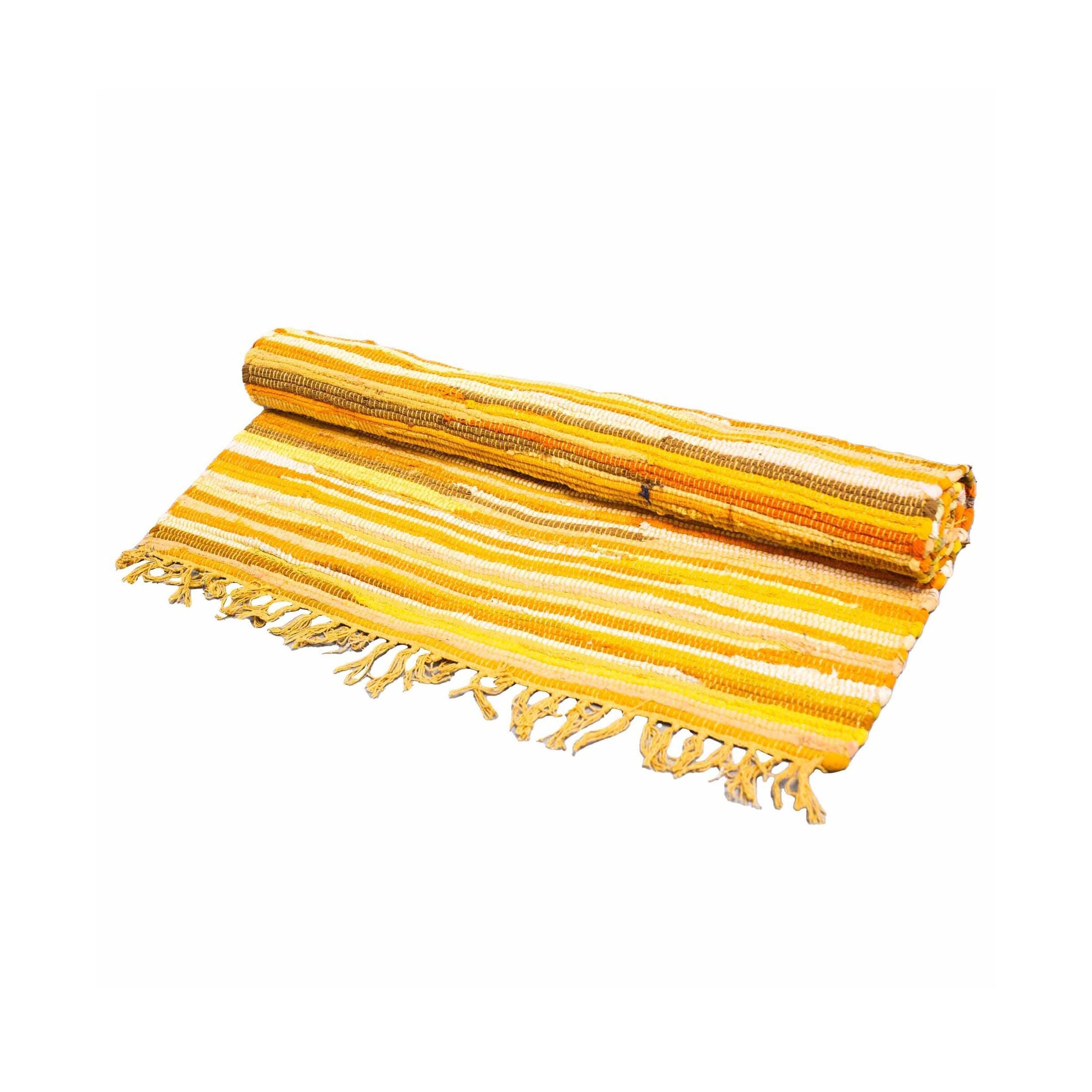 Small Rag Rug 50x90cm in Vibrant Sunrise Oranges Design