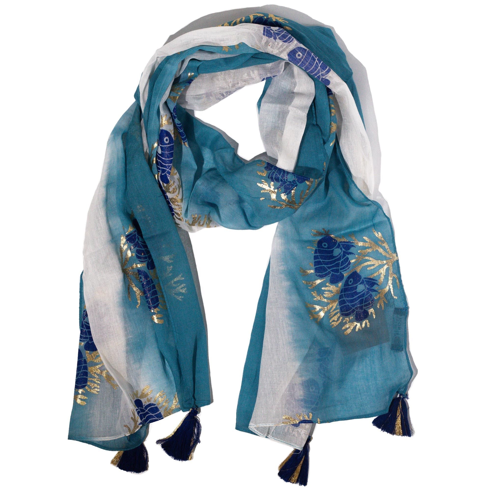 Nomad Sari Aqua Fish Scarf in Sea Blue for Summer Styling