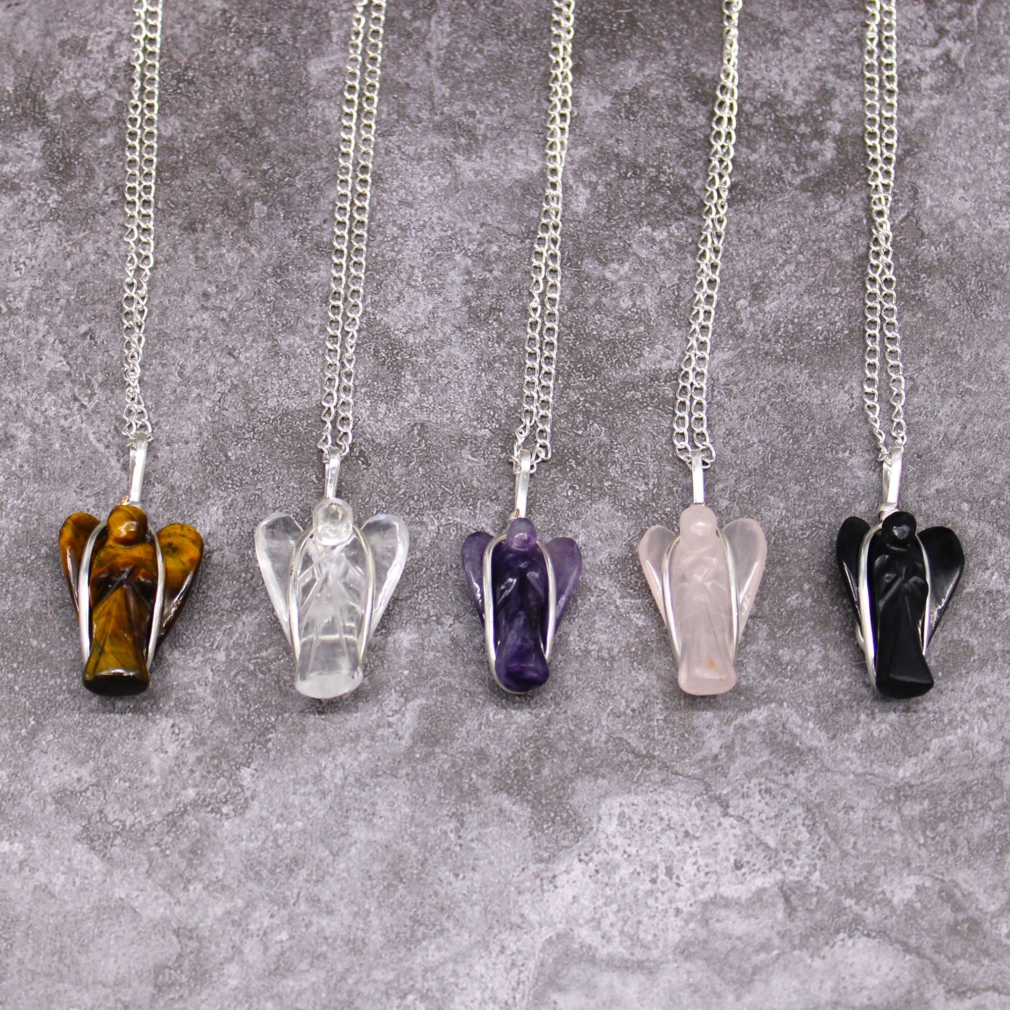 Gemstone Guardian Angel Pendant with Rock Quartz Design