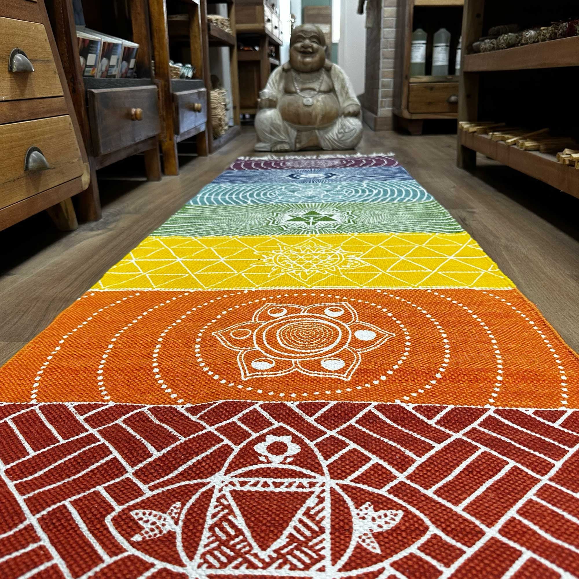 Yoga Rug 60x200cm with 7 Chakras Design for Versatile Use