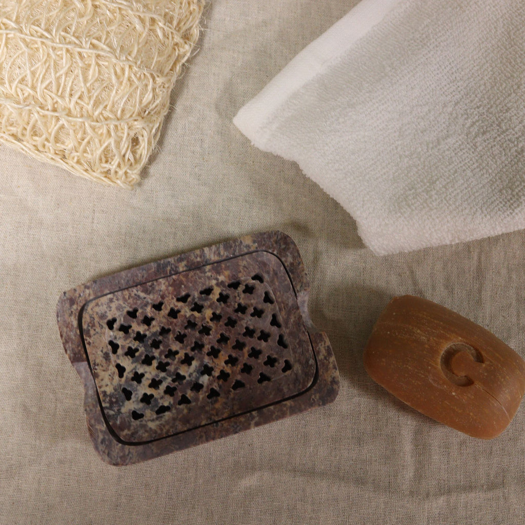 Classic Square Soapstone Soap Dish and Drainer for Bathrooms