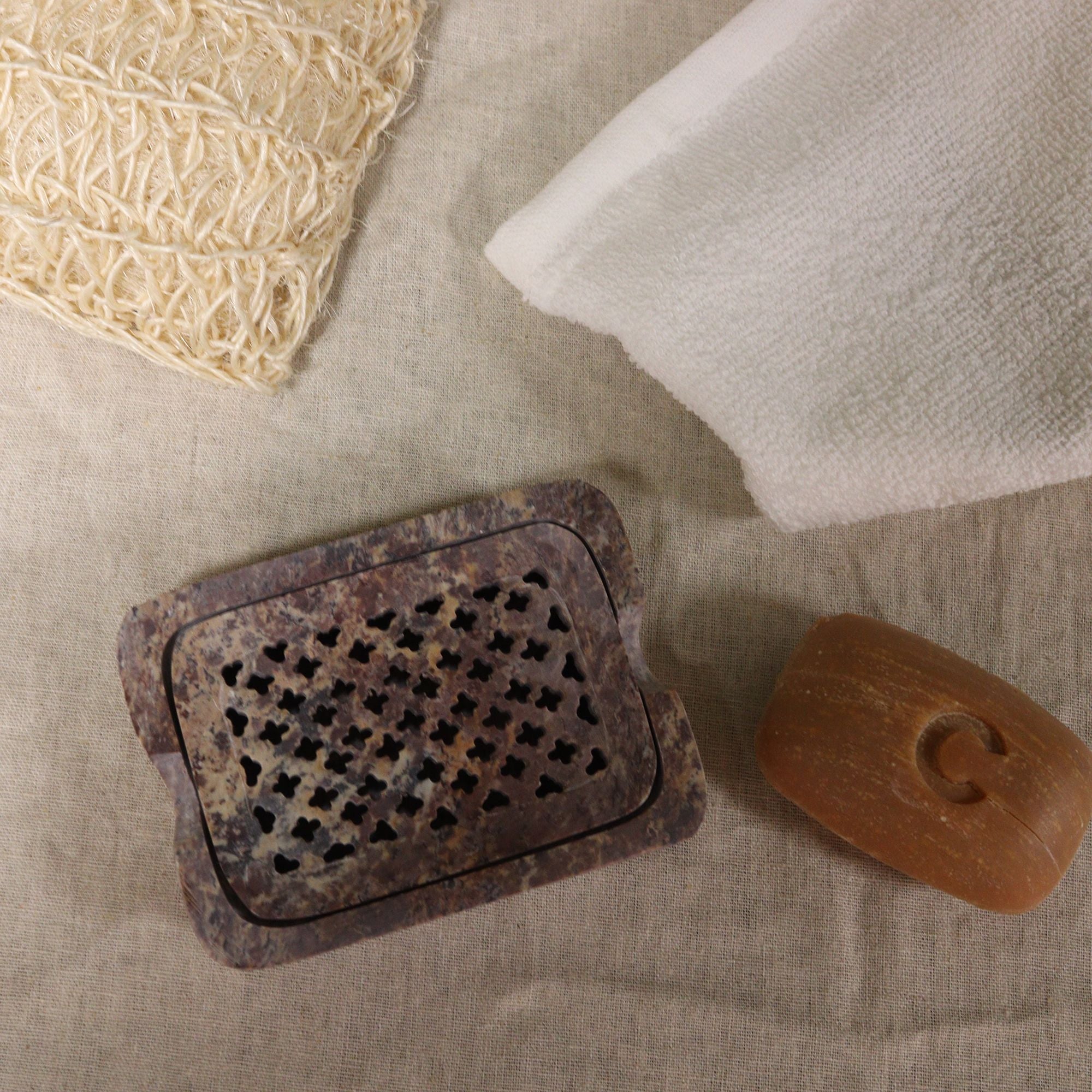 Classic Square Soapstone Soap Dish and Drainer for Bathrooms