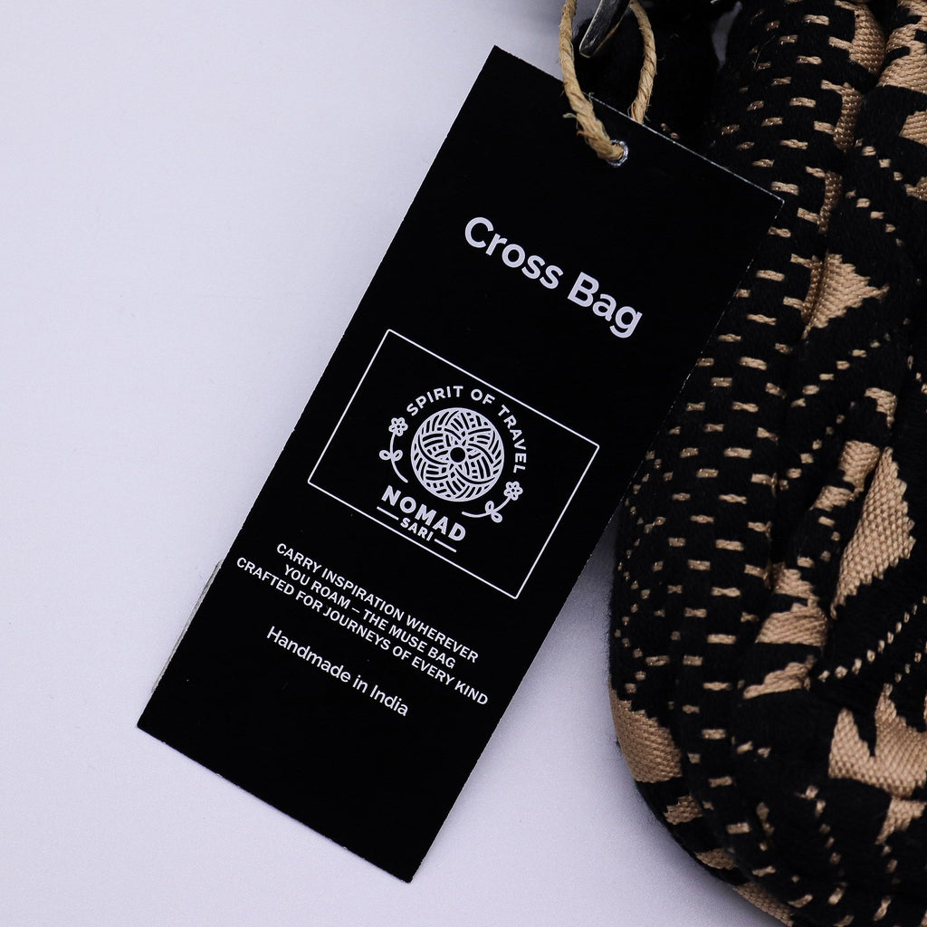 Nomad Sari Jacquard Natural Cross Bag with Desert Loom Design