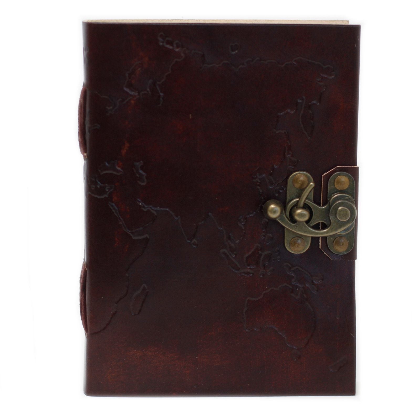 Leather World Map Notebook with Stitching for Unique Journaling