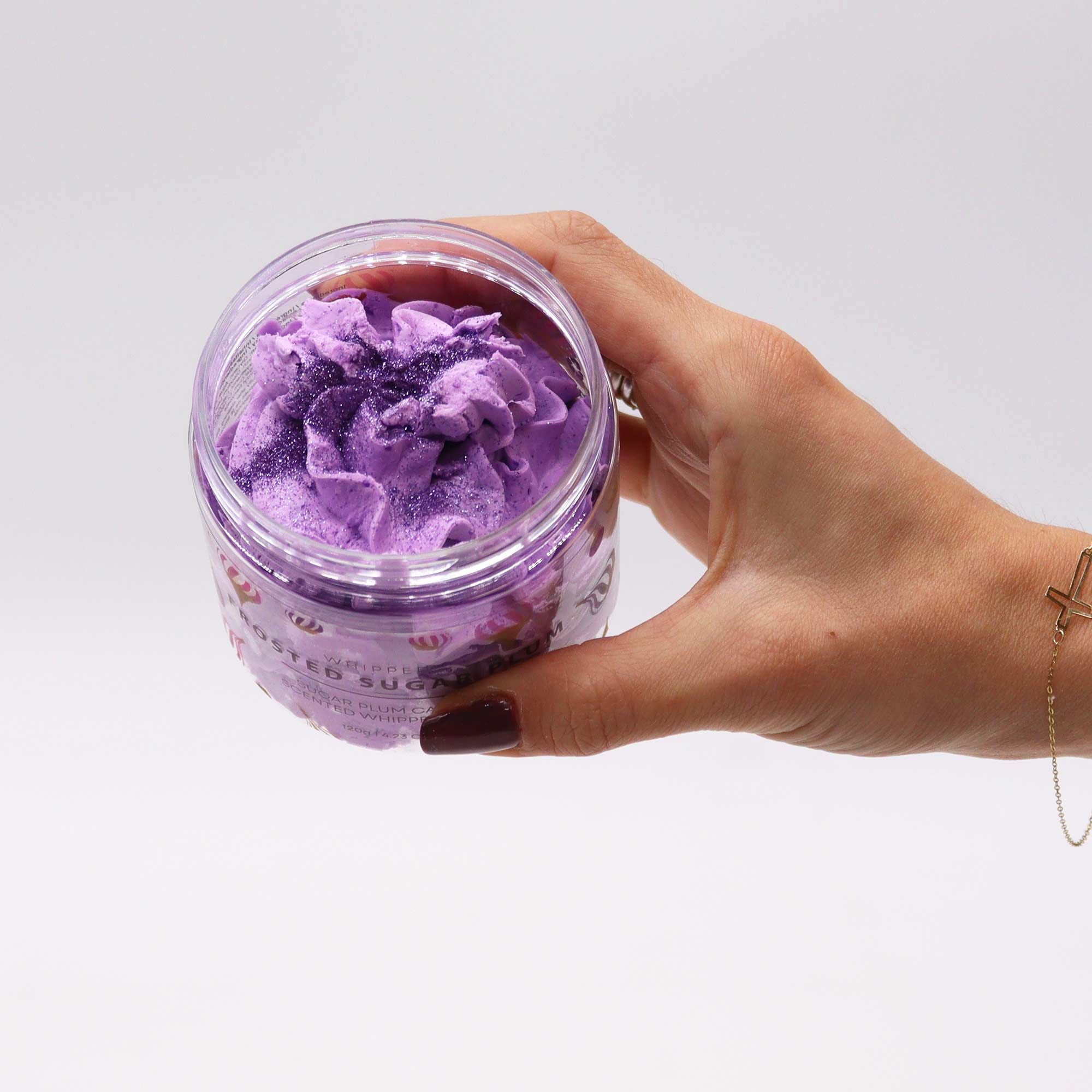 Frosted Sugar Plum Whipped Soap 120g with Glittering Finish