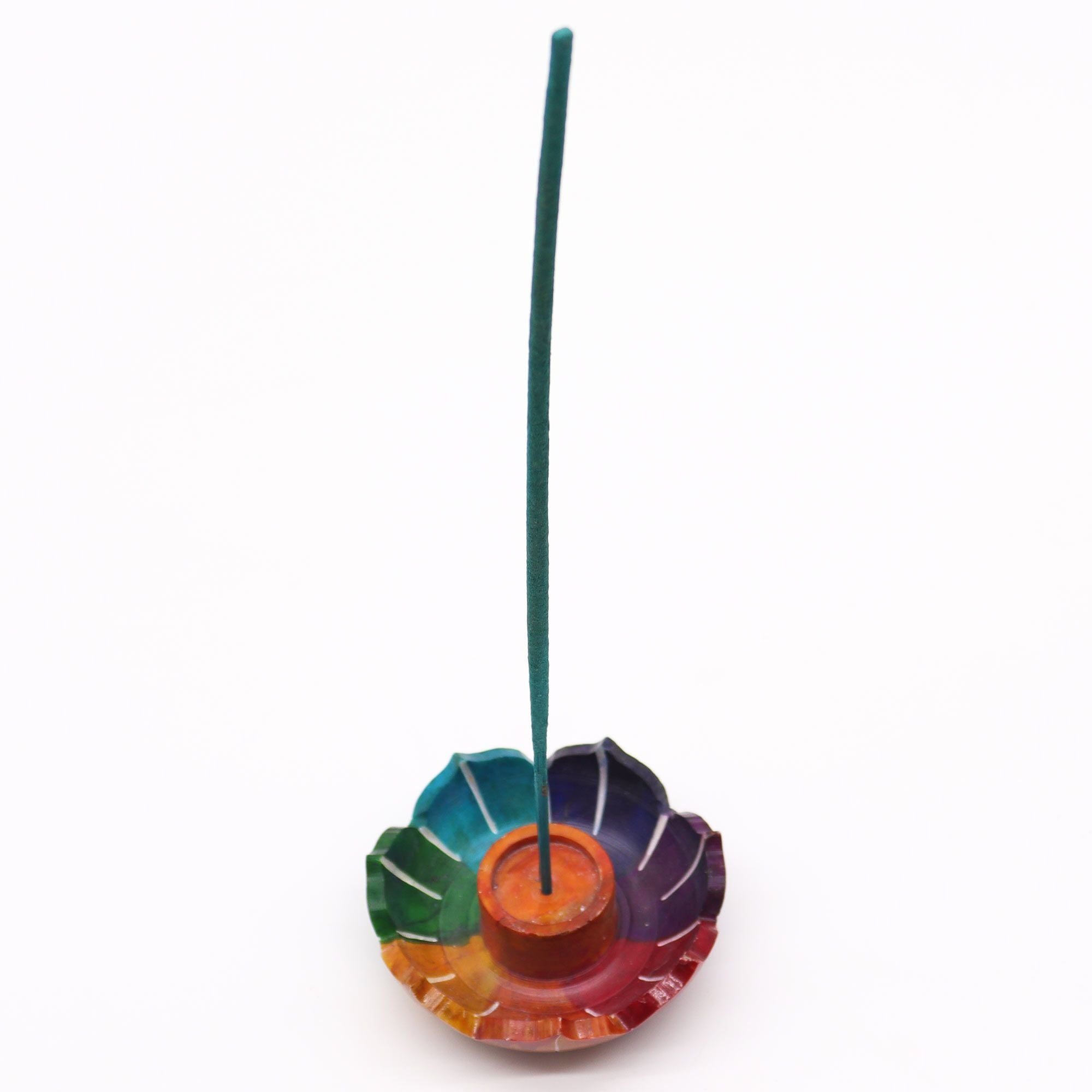 Soapstone Small Lotus Flower Incense Holder with Chakra Colours