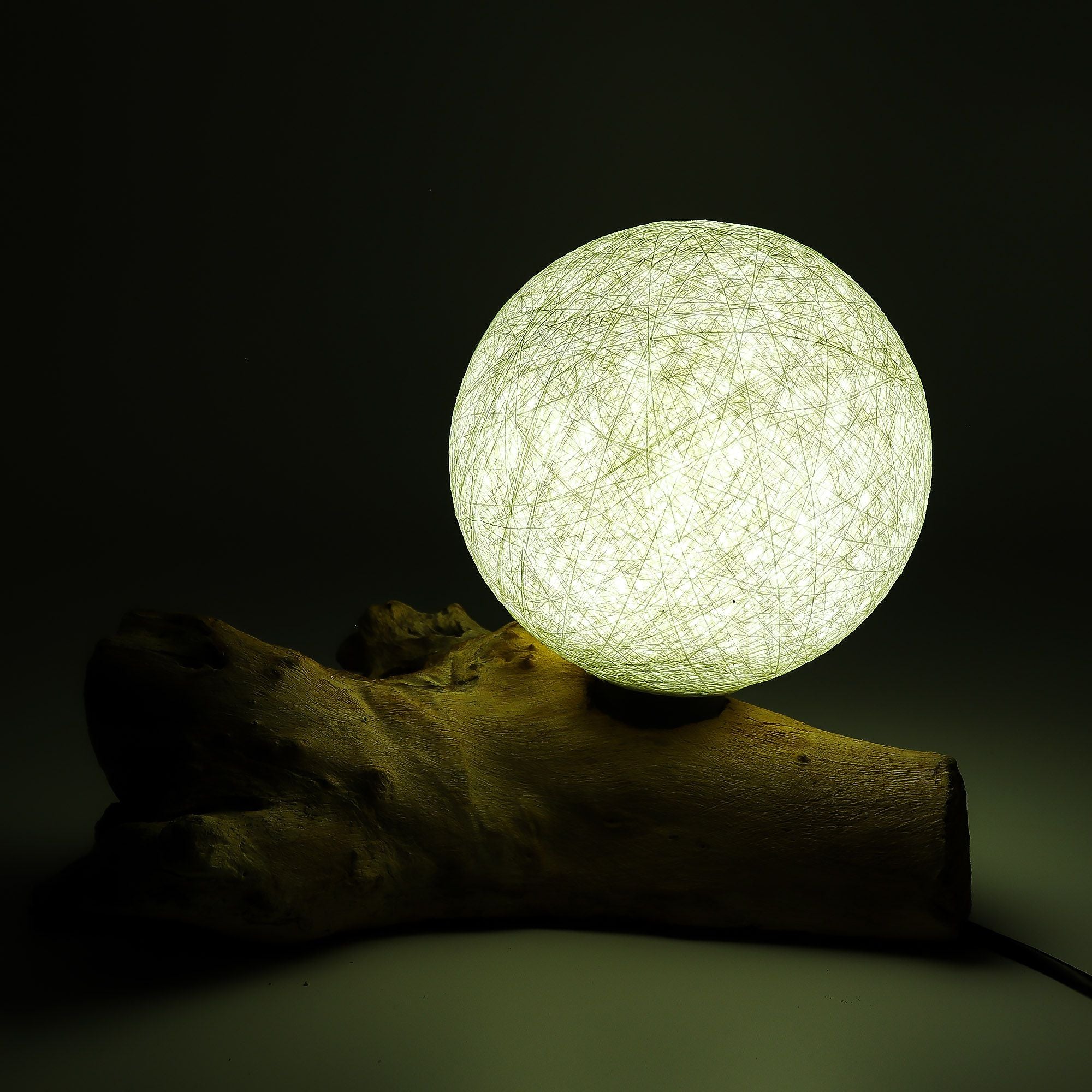 DriftGlow Lamp Cotton Luna Ivory Shade with Unique Driftwood Base