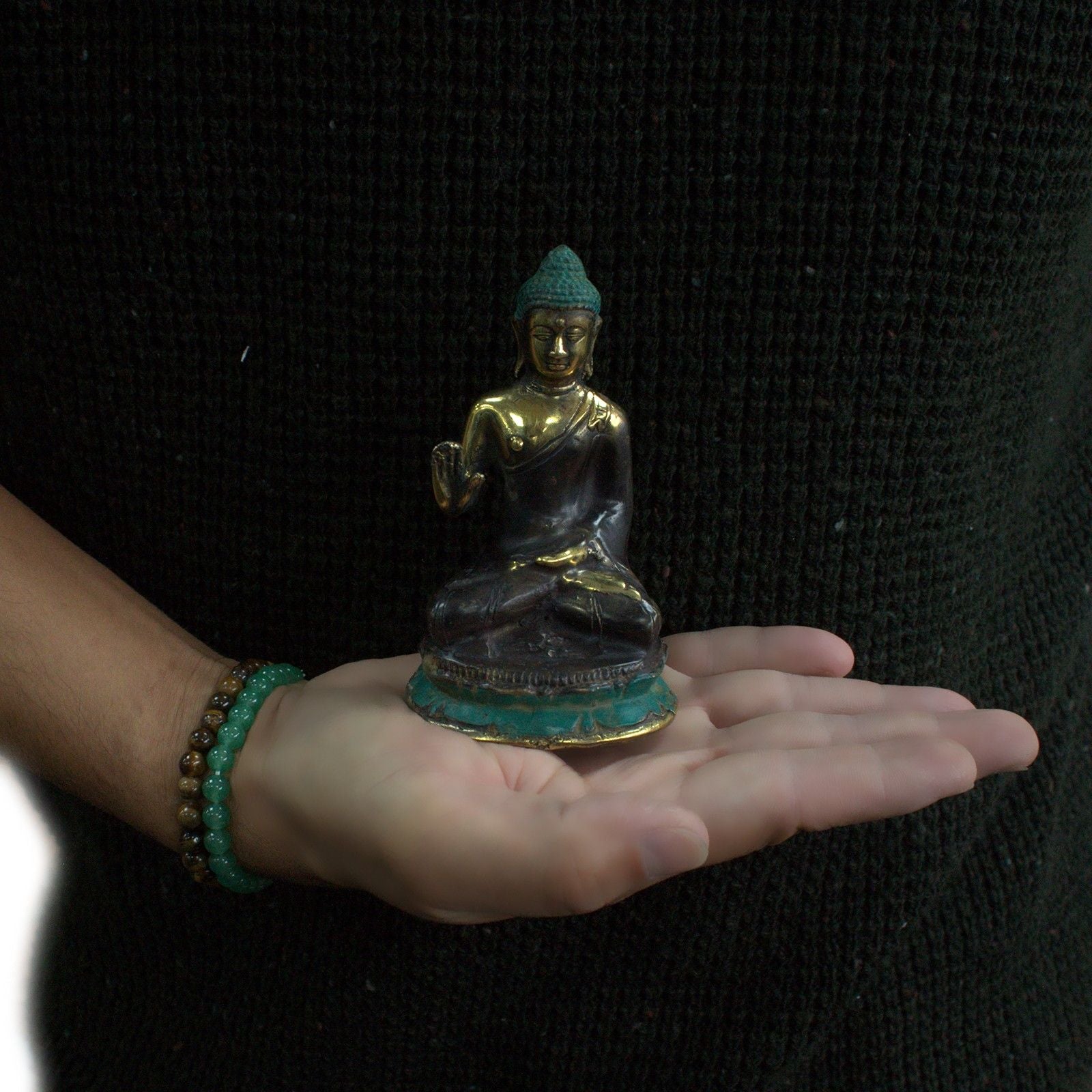 Med Hand Up Sitting Buddha Brass Fengshui Decor for Home Serenity
