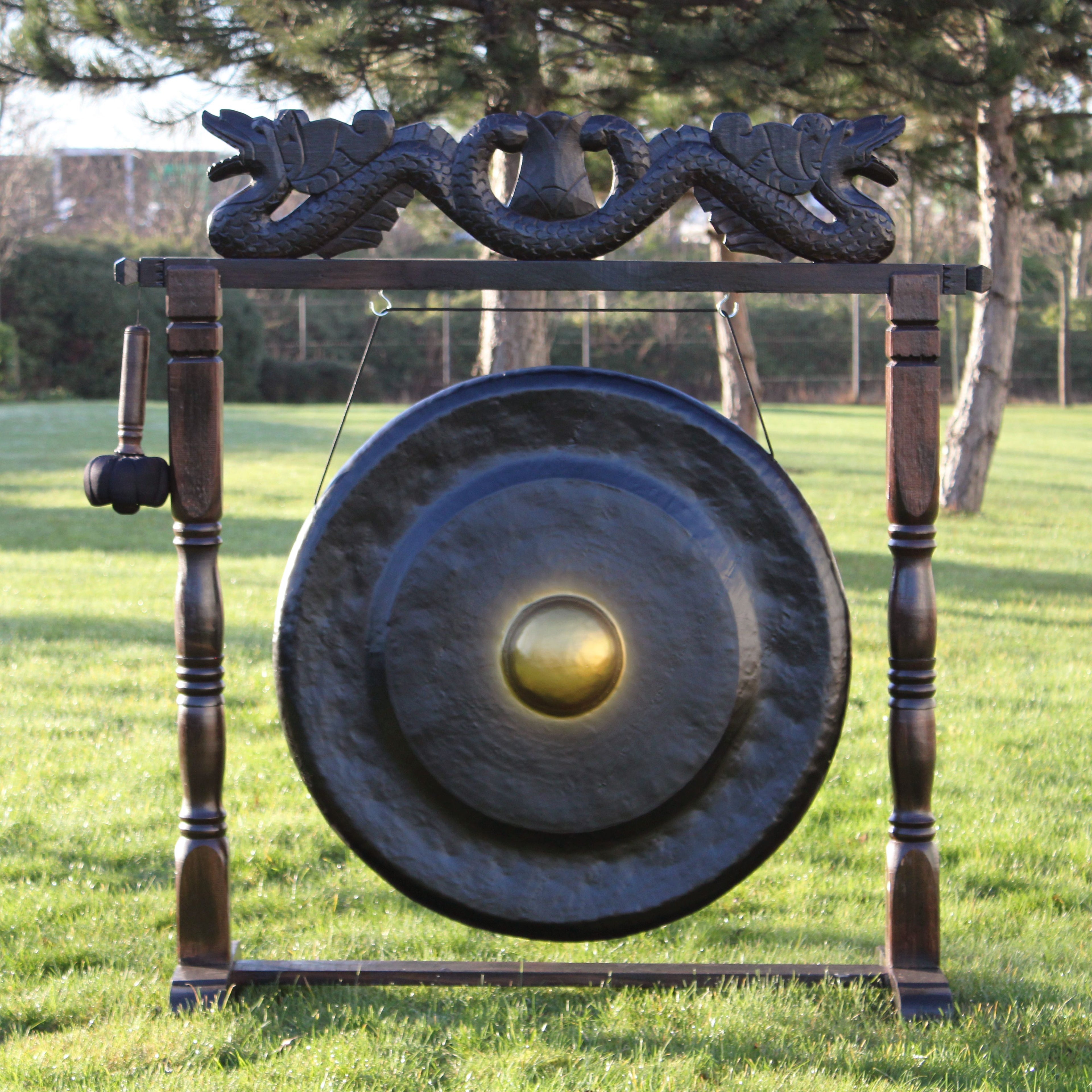 Large Brown Antique Stand Gong 80cm Decorative Healing Instrument