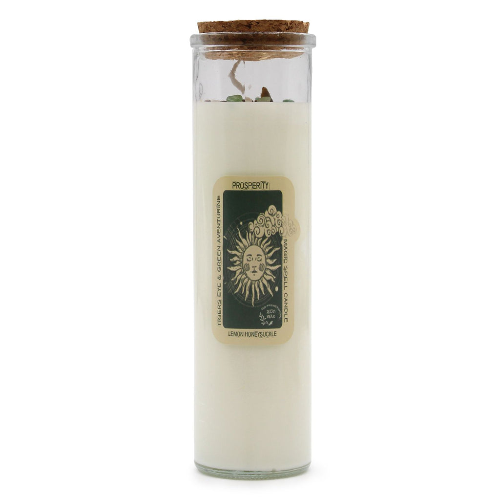 Magic Spell Candle Prosperity with Tiger Eye and Green Aventurine