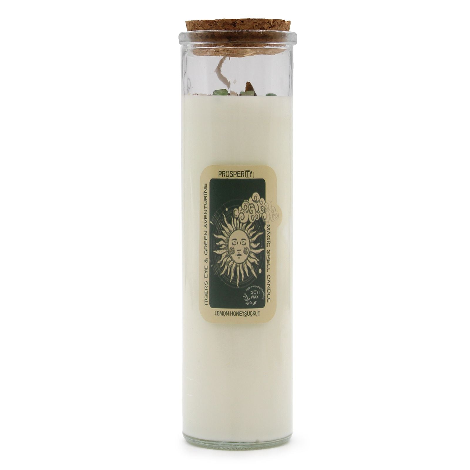 Magic Spell Candle Prosperity with Tiger Eye and Green Aventurine