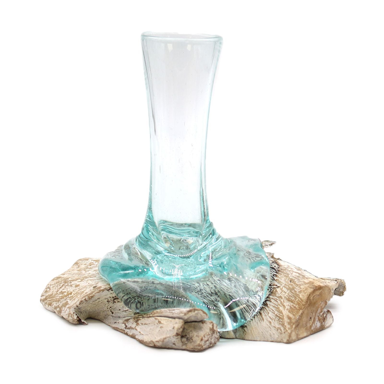 Small Molten Glass Vase on Whitewash Wood for Home Decor