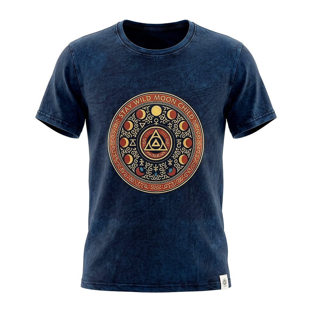 Nomad Sari Stonewashed Cotton T Shirt Stay Wild Moon Child Blue