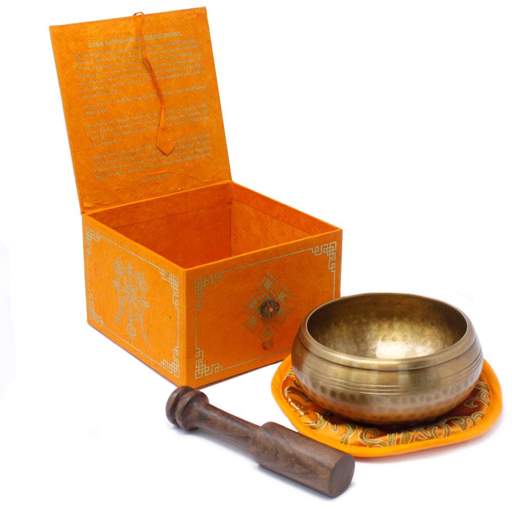 Five Buddha Singing Bowl Set 10cm with Cushion and Stick Gift Box