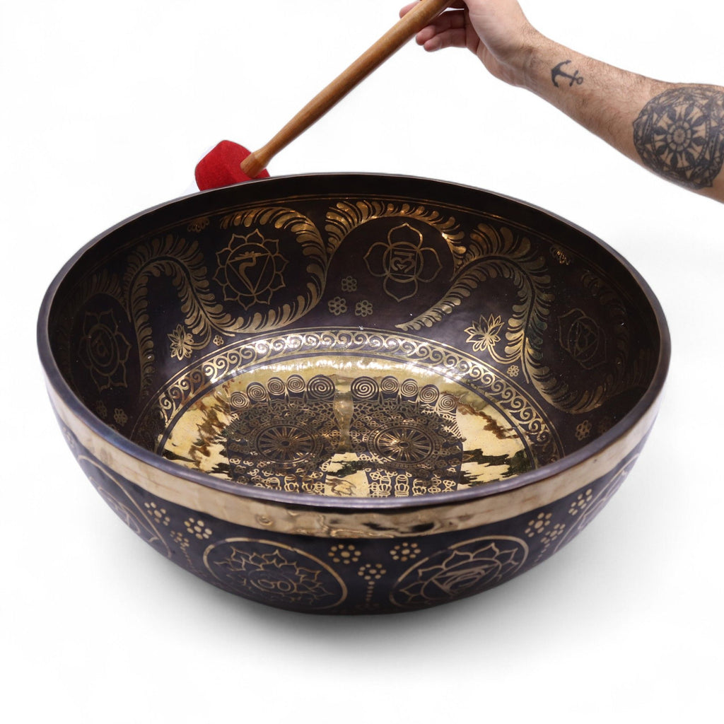 Engraved Huge Vibrational Feet Standing Bowl for Sound Therapy Use