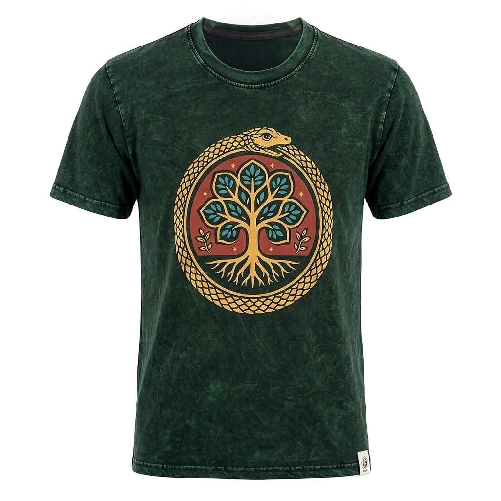 Nomad Sari Stonewashed Cotton T Shirt with Tree of Life Design