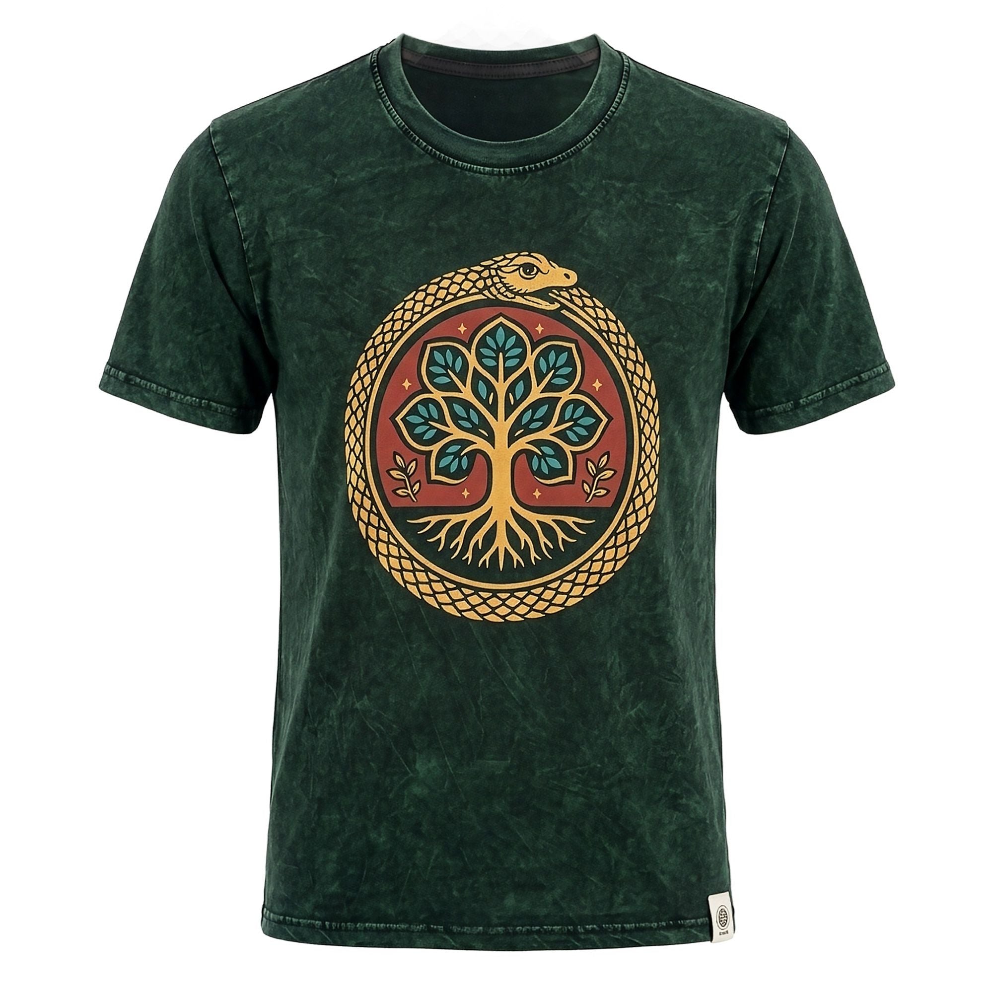 Nomad Sari Stonewashed Cotton T Shirt with Tree of Life Design