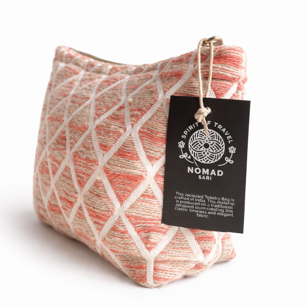 Nomad Sari Indian Jacquard Toiletry Bag with Rose Lattice Design