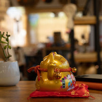 Japanese Lucky Cat Ceramic Money Box on Cushion – Gold