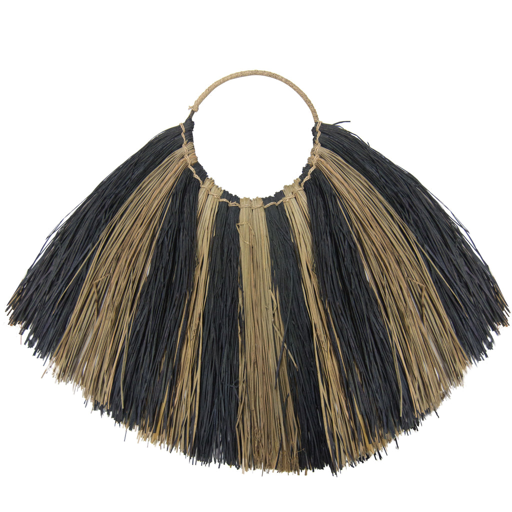 Large Zebra Seagrass Fan Wall Decor for Bohemian Aesthetics
