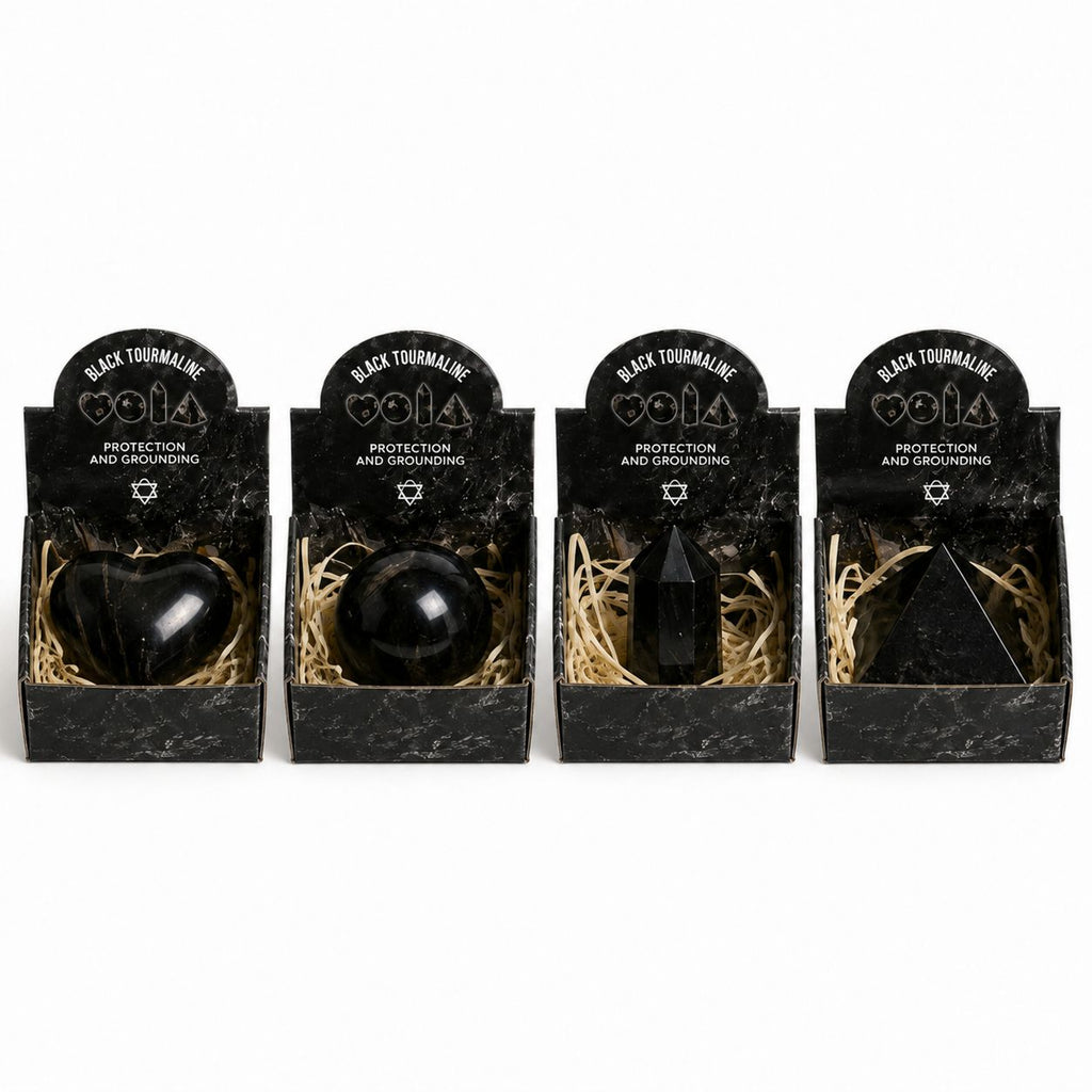 Four Gemstone Shapes Set Featuring Black Tourmaline for Décor