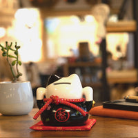 Japanese Lucky Cat Ceramic Money Box on Cushion – Black
