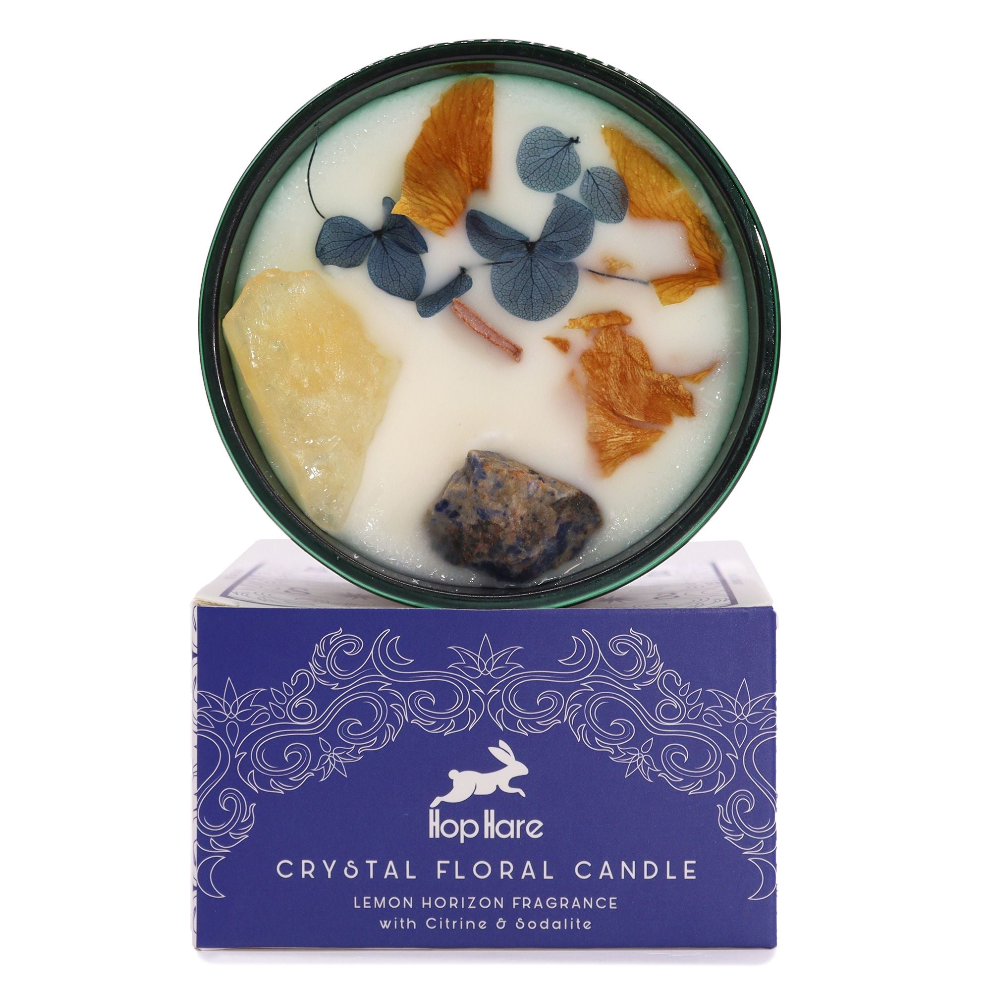 Crystal Candle with Citrine and Sodalite Inspired by The Sun's Light