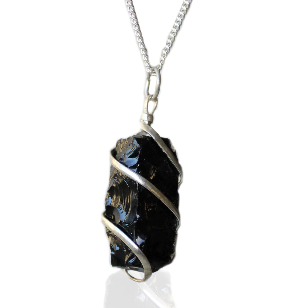Cascade Wrapped Gemstone Necklace in Rough Black Onyx Design