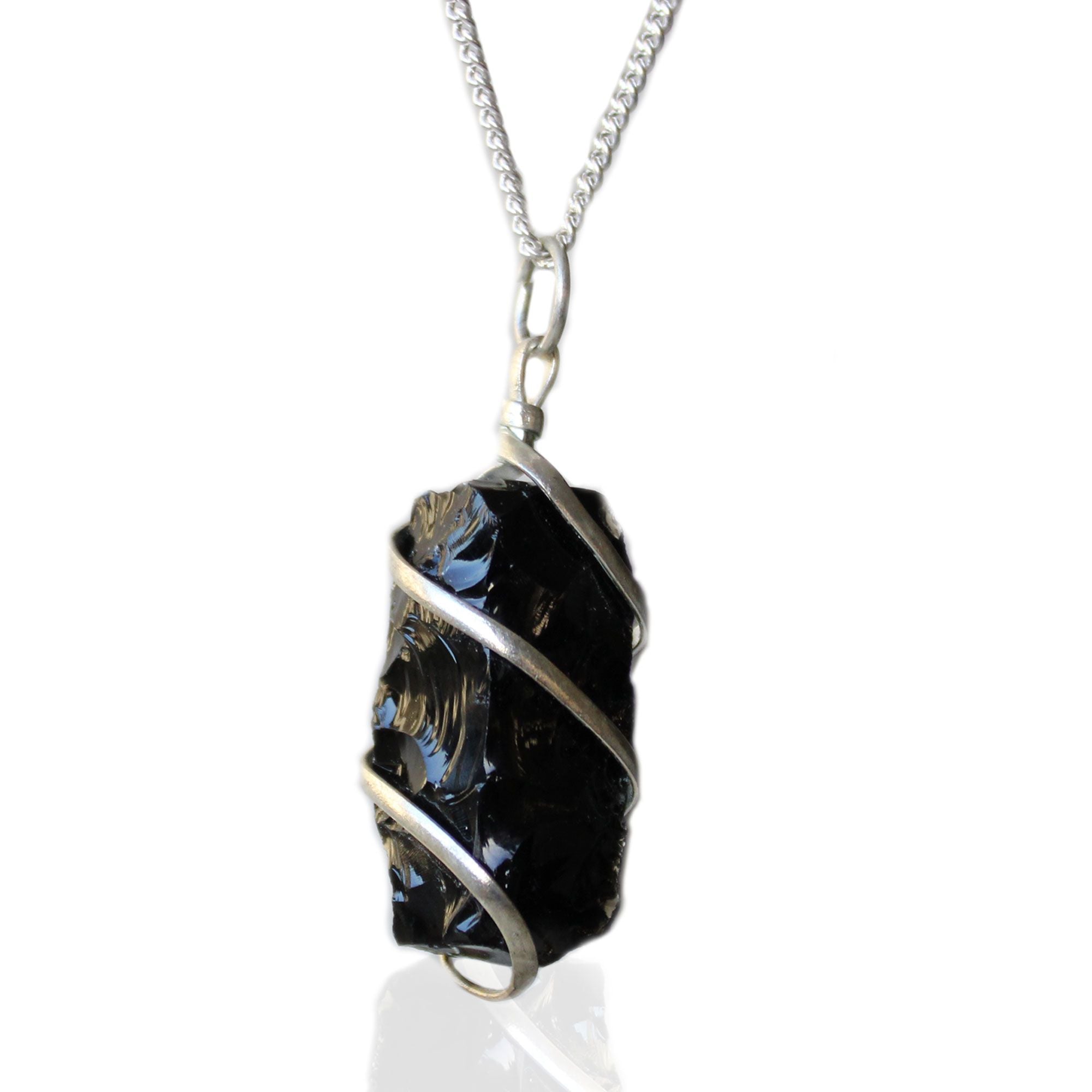 Cascade Wrapped Gemstone Necklace in Rough Black Onyx Design