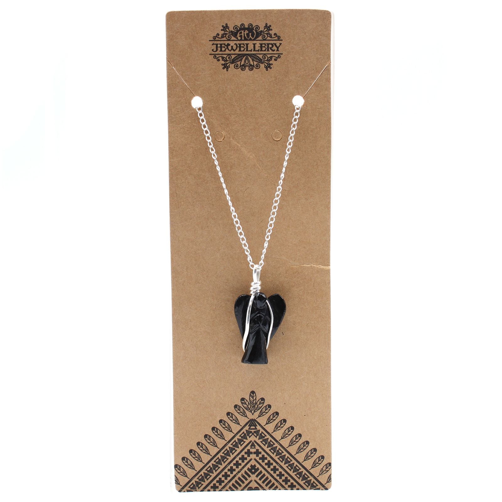 Gemstone Guardian Angel Pendant in Black Agate with Chain