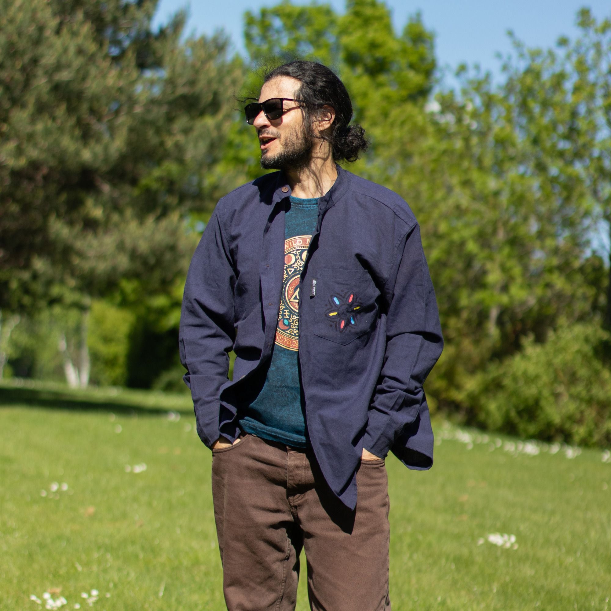 Nomad Sari Kathmandu Shirt in Indigo with Unique Pocket Detail