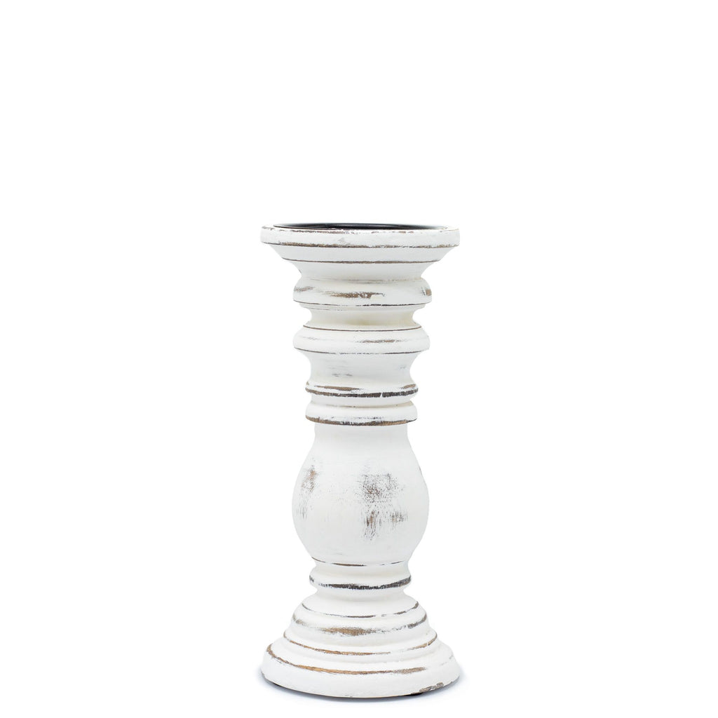 Classic Small Whitewash Candle Stand for Rustic Home Decor