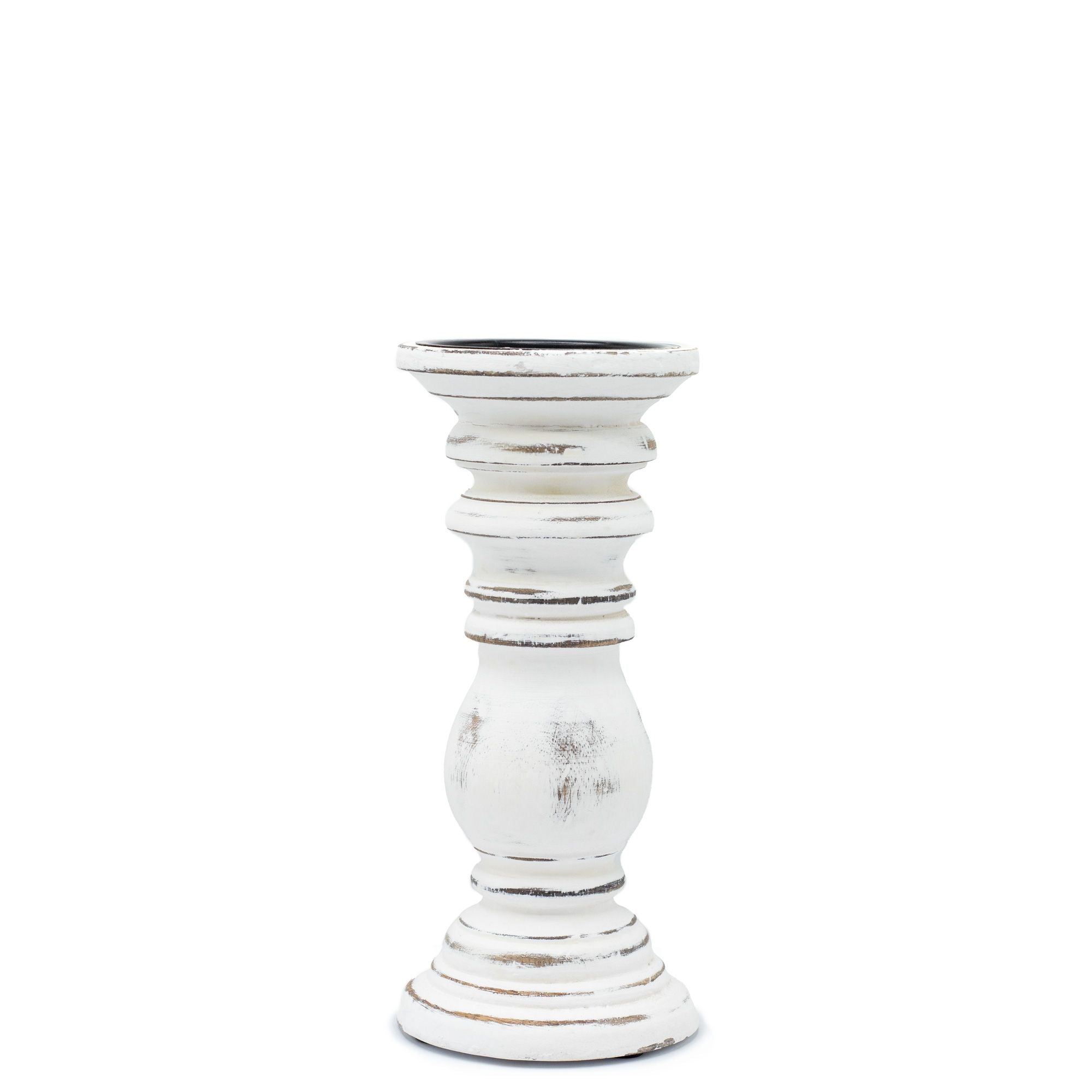 Classic Small Whitewash Candle Stand for Rustic Home Decor