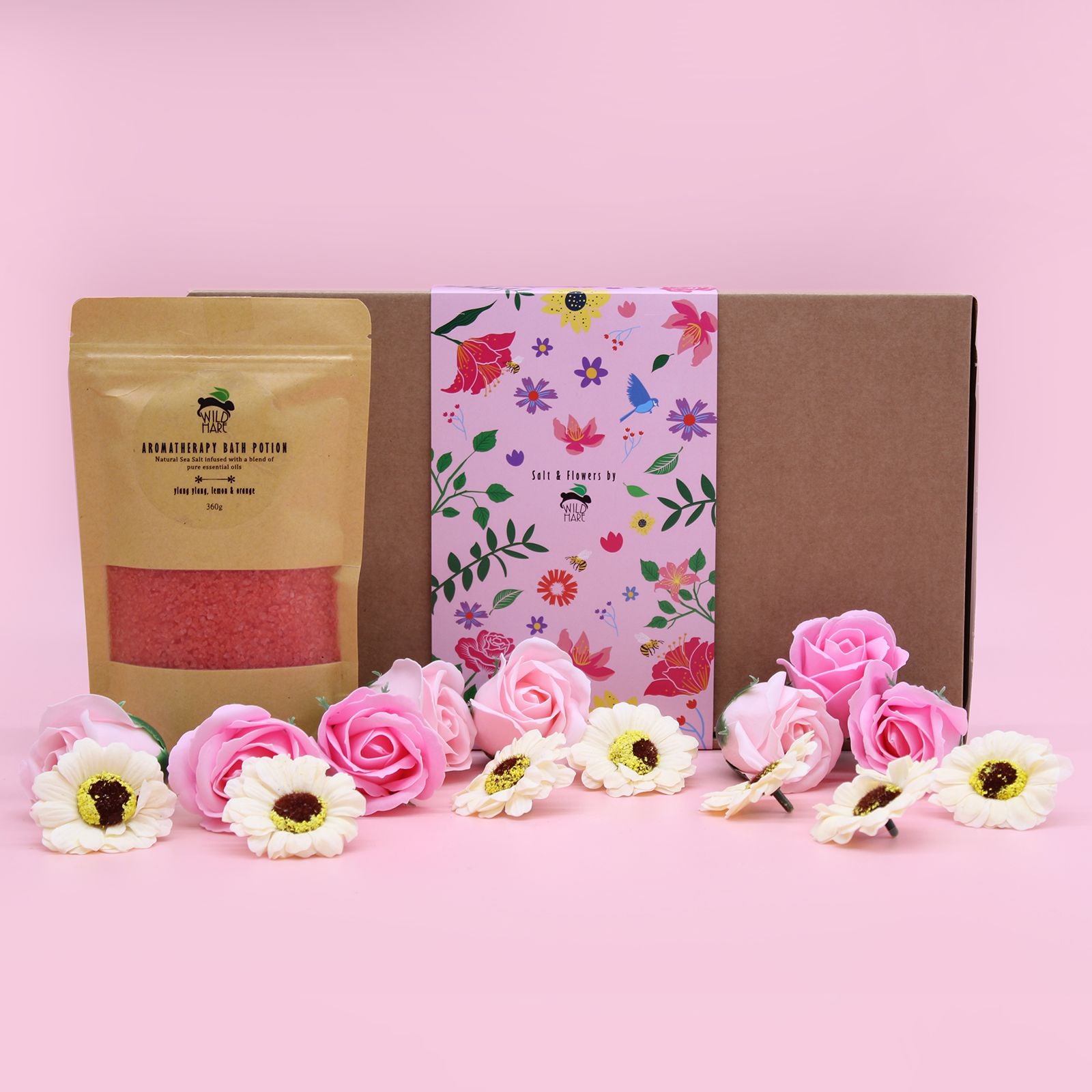 Salt Soak Set Passion with Aromatic Bath Salts and Soap Flowers