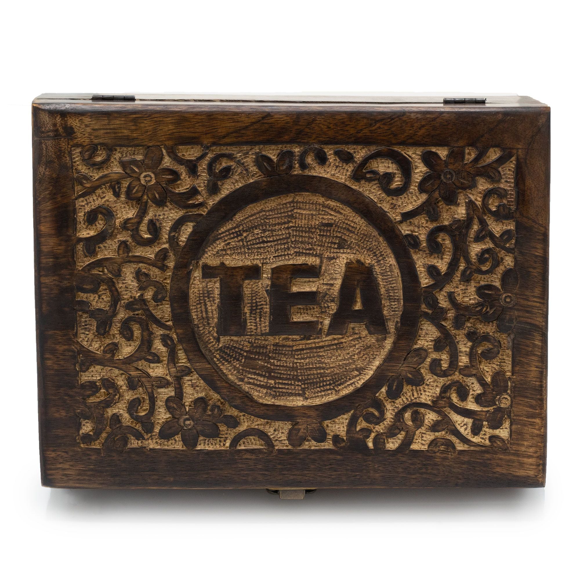 Mango Carved Tea Box with 12 Compartments for Organising Tea