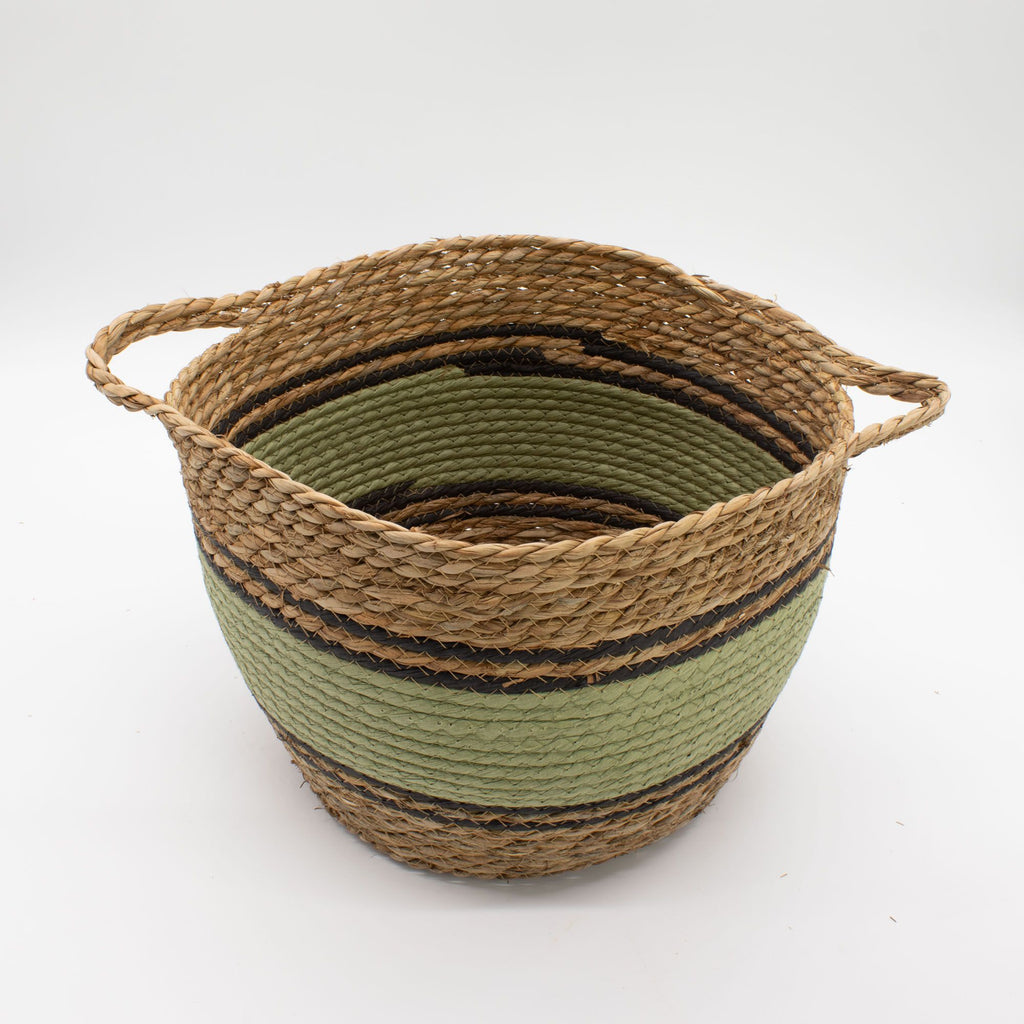 Cotton & Seagrass Large Baskets Natural Black & Green Set of 3