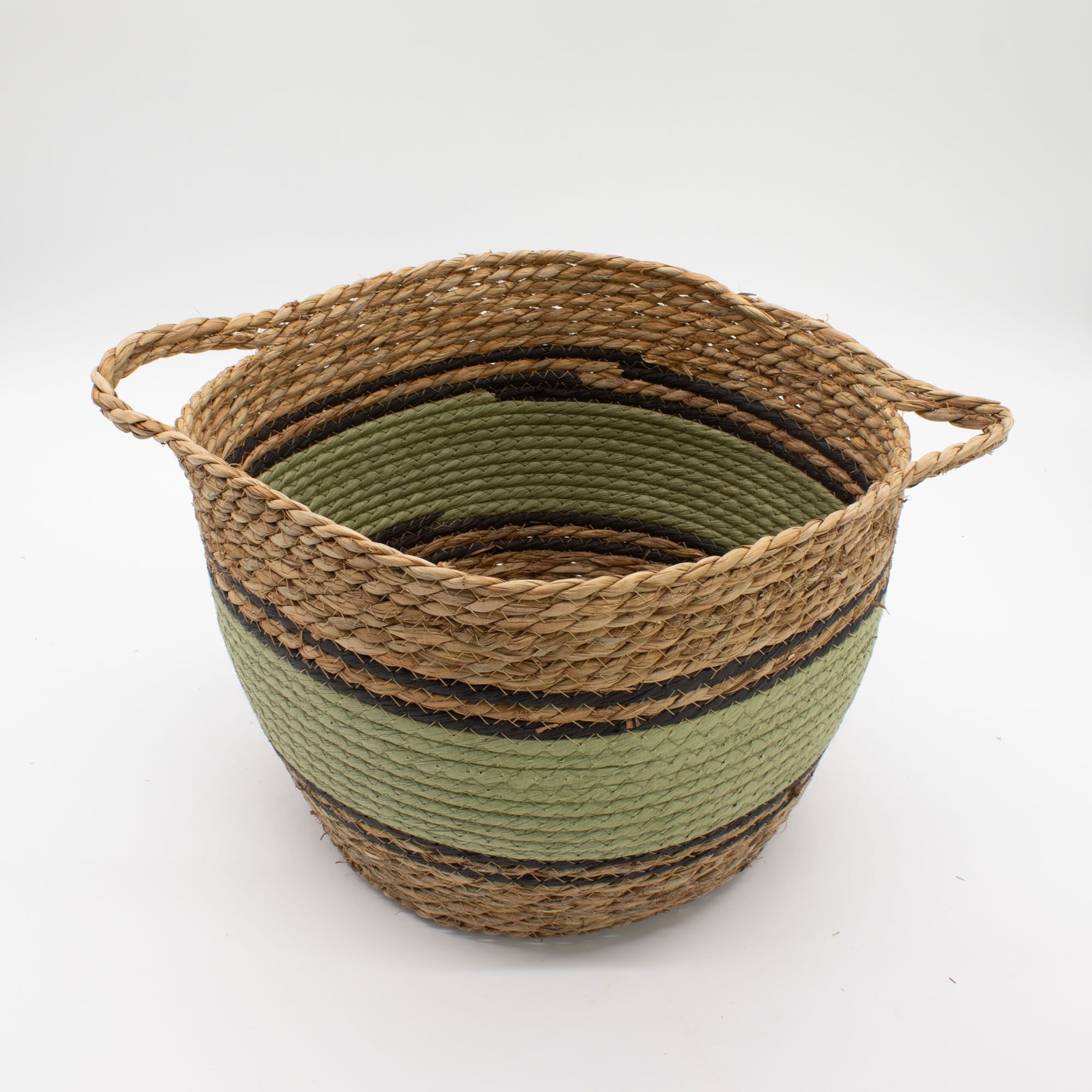 Cotton & Seagrass Large Baskets Natural Black & Green Set of 3