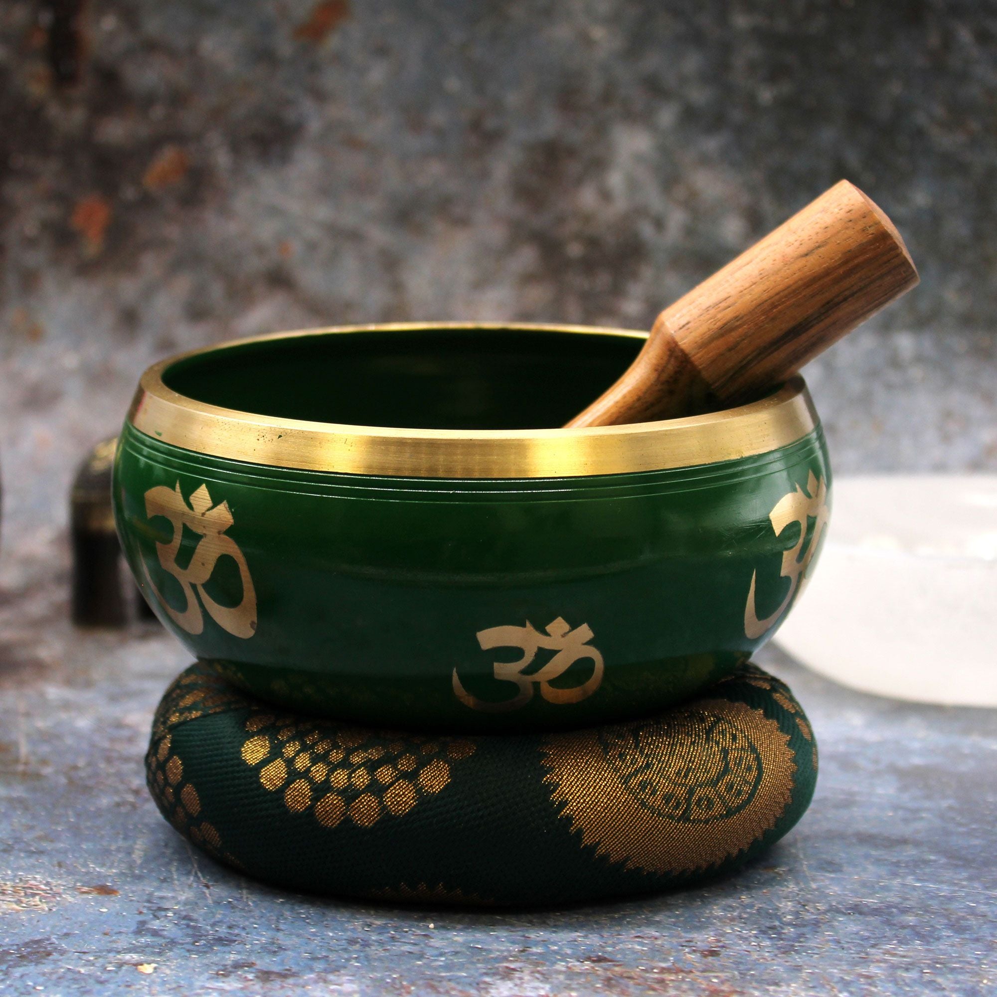 Large Tree of Life Singing Bowl Set- Green 14cm