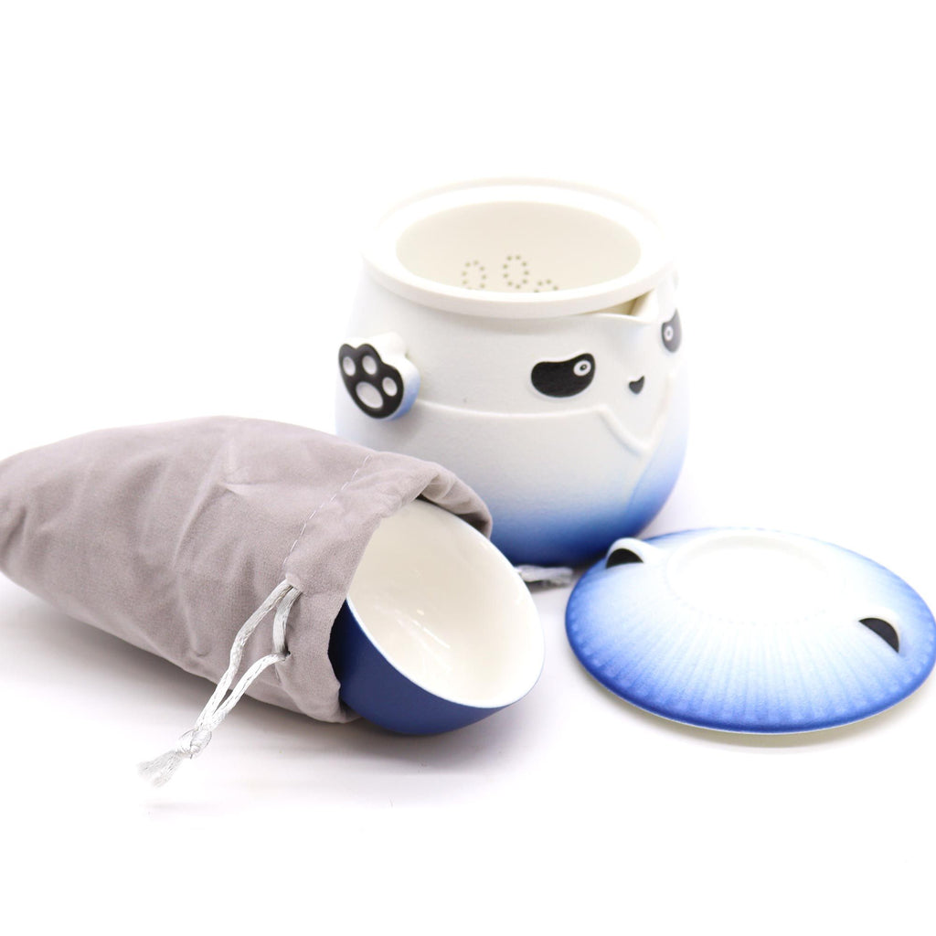 Panda Teapot Set with Three Cups in Sky Blue for Tea Lovers