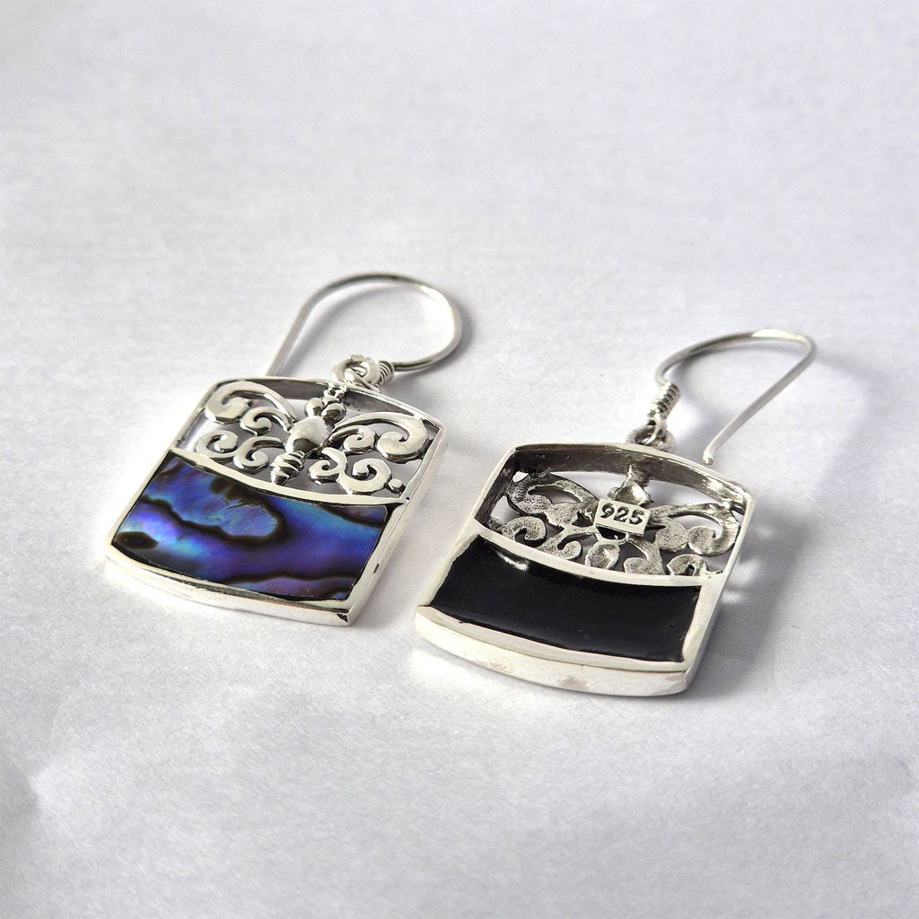 Shell & Silver Earrings with Dragonfly Design and Abalone Detail