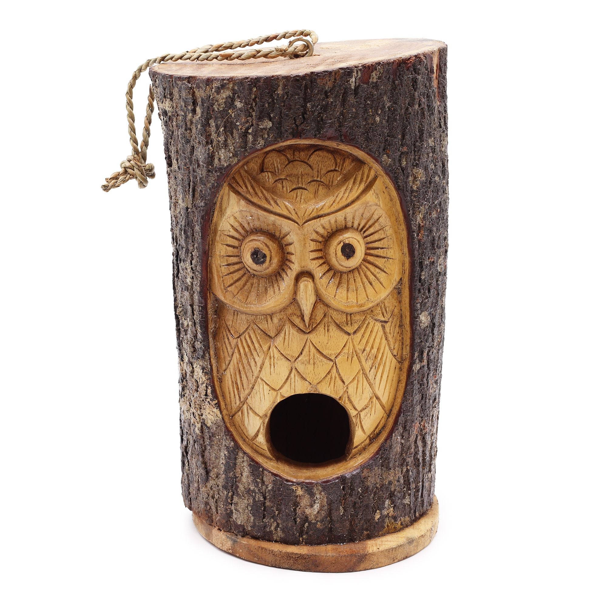 Tree Trunk Face Bird House with Wise Owl Design for Outdoor Gardens